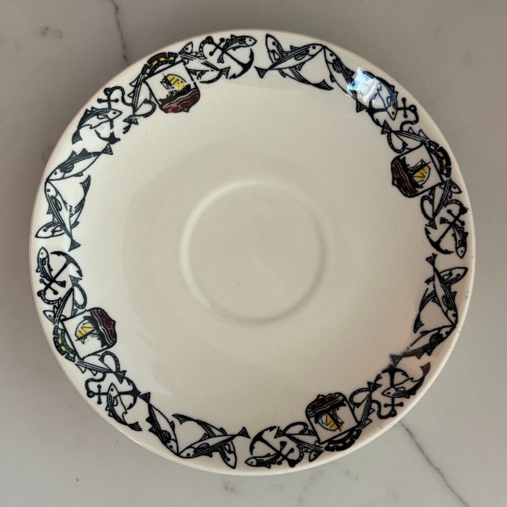 Vintage Stavangerflint Norway Saucer Dish Fish & Ship Pattern MINT COND 5.5"
